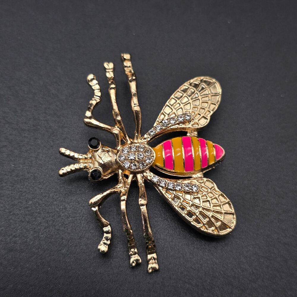 Pink Orange Rhinestone Bug Insect Brooch Contemporary Fashion Jewelry